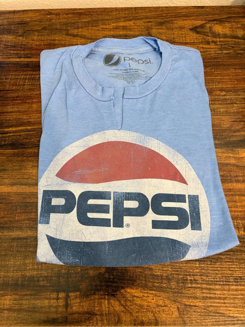 Pepsi Light Blue Short Sleeve Tee with Red, White, and Blue Logo